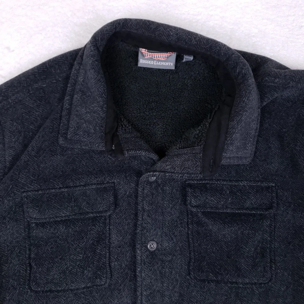 Rugged Element Shirt Jacket Men XXL Herringbone Sherpa Lined Fleece Shacket Gray